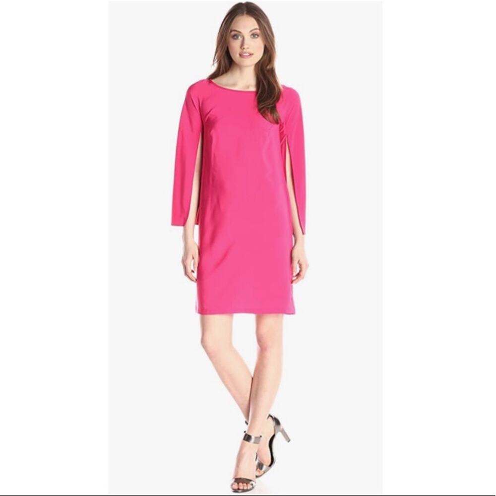 Donna Ricco Slit Crepe Sleeve Dress in Watermelon Size 16